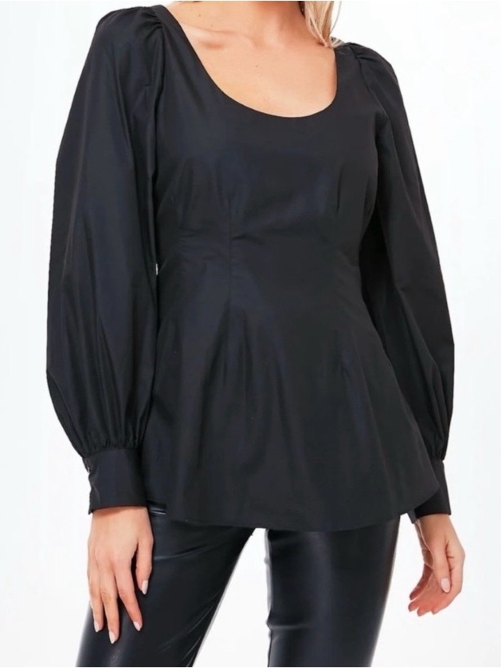 NWT Tuckernuck Pomander Place Dianne Black Blouse Sz M Fitted‎ Waist Puff Sleeve - Picture 5 of 14